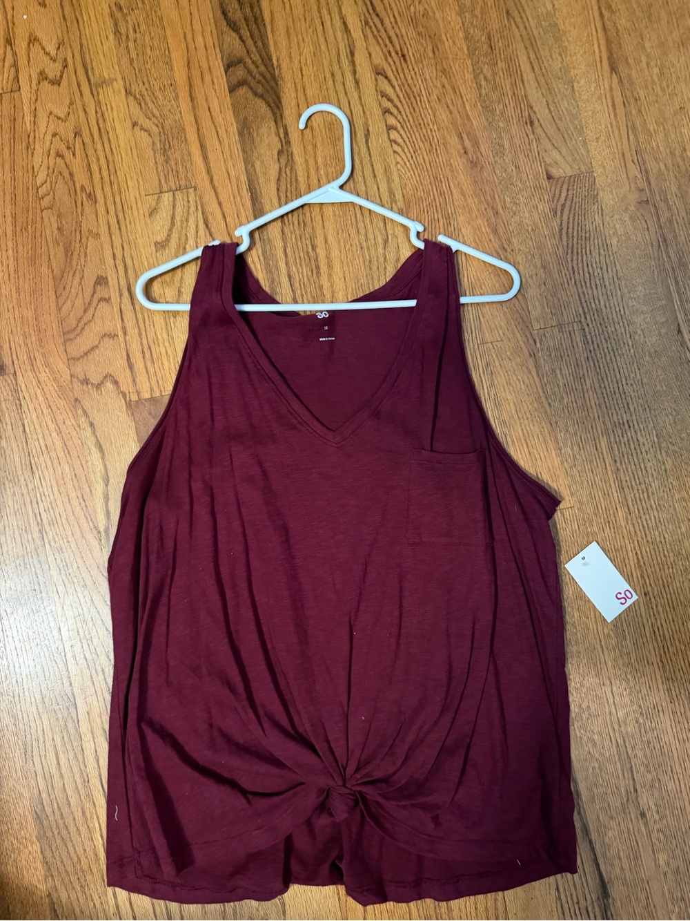SO Burgundy V-Neck Knot Front Tank